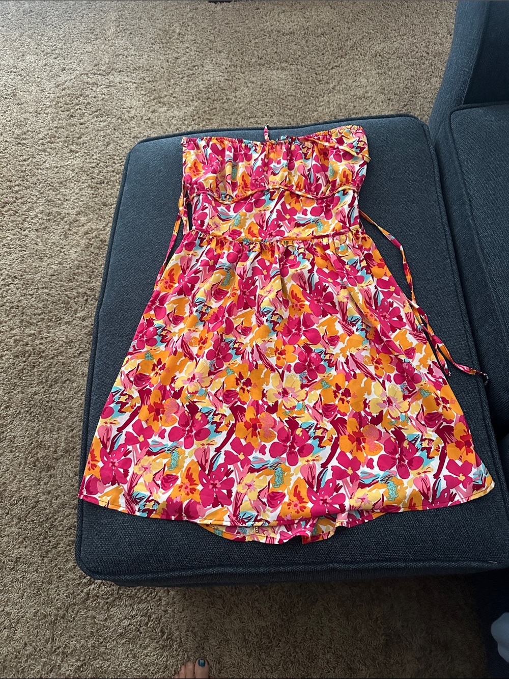 SHEIN Pink and Orange Floral Backless Sundress